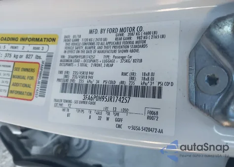 2018 Ford Fusion Se z USA, uszkodzony, nr VIN 3FA6P0H95JR174257